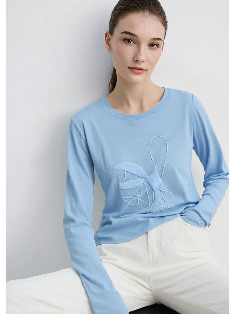 Amii 発泡プリント シルケットスラブ 長袖Tシャツ