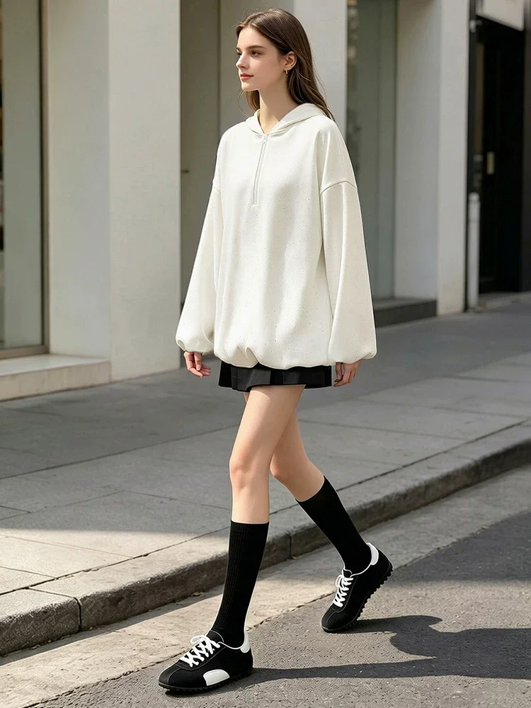 Amii 銀箔加工 フード ハーフジップ スウェット