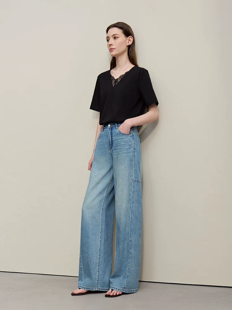 Amii シルケットコットン レース Vネック Tシャツ