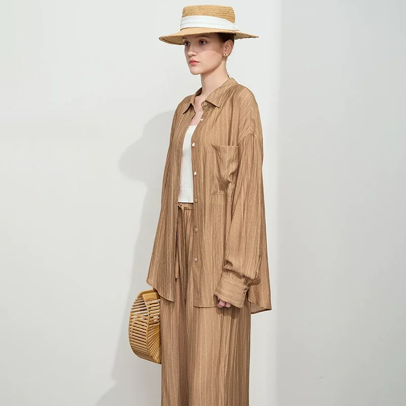 Amii シワ感 折り返し襟 ドロップショルダー シャツ
