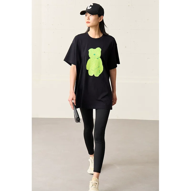 Amii ベアプリント ヒアルロン酸加工 ミドル丈Tシャツ