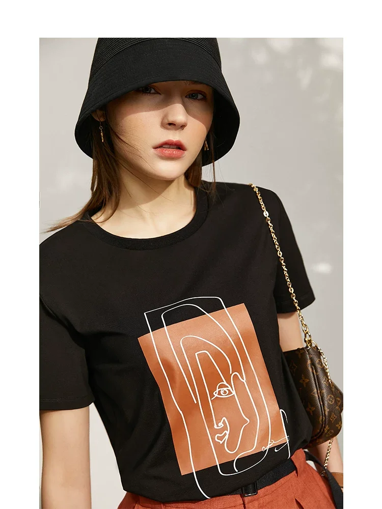 Amii アイスコットン 幾何プリント 半袖Tシャツ