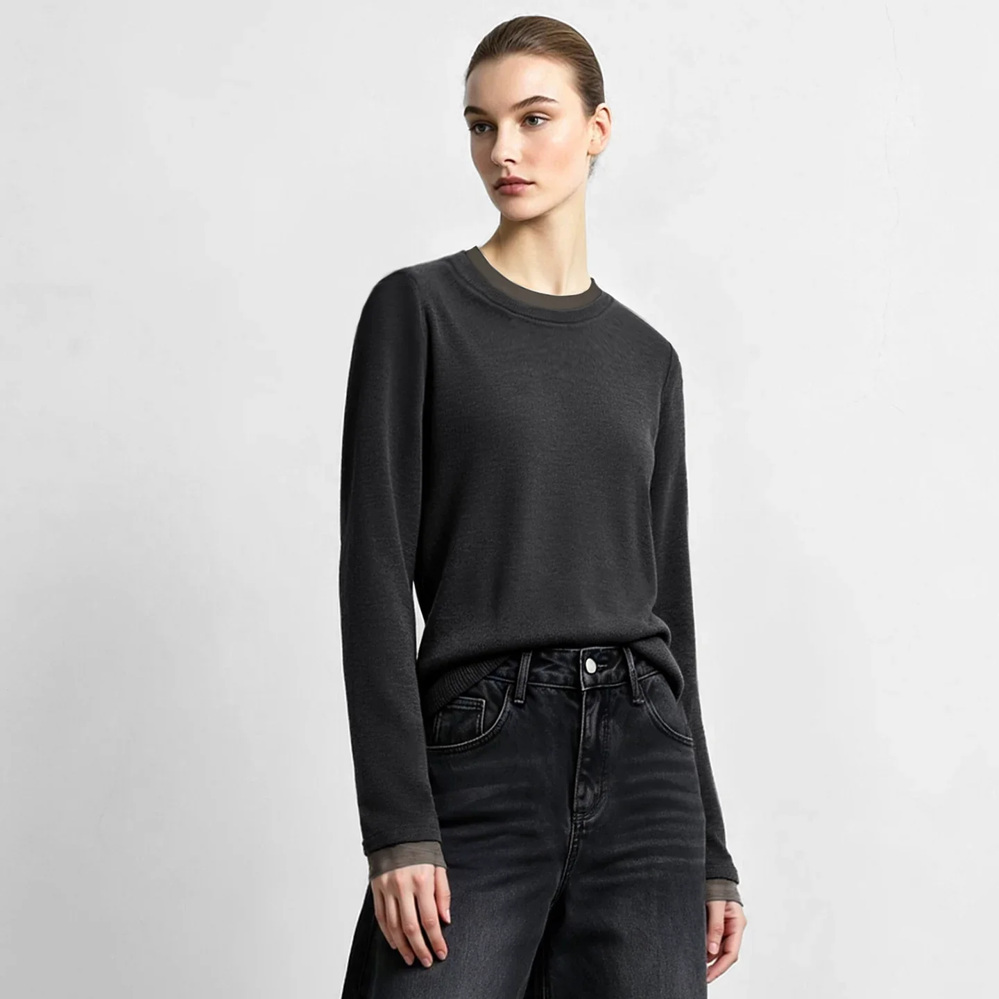 Amii 両面起毛 メッシュ切替 長袖Tシャツ