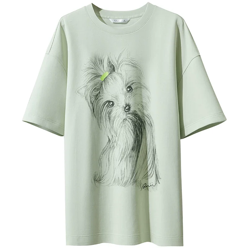 Amii エアリー プリント ドロップショルダー Tシャツ