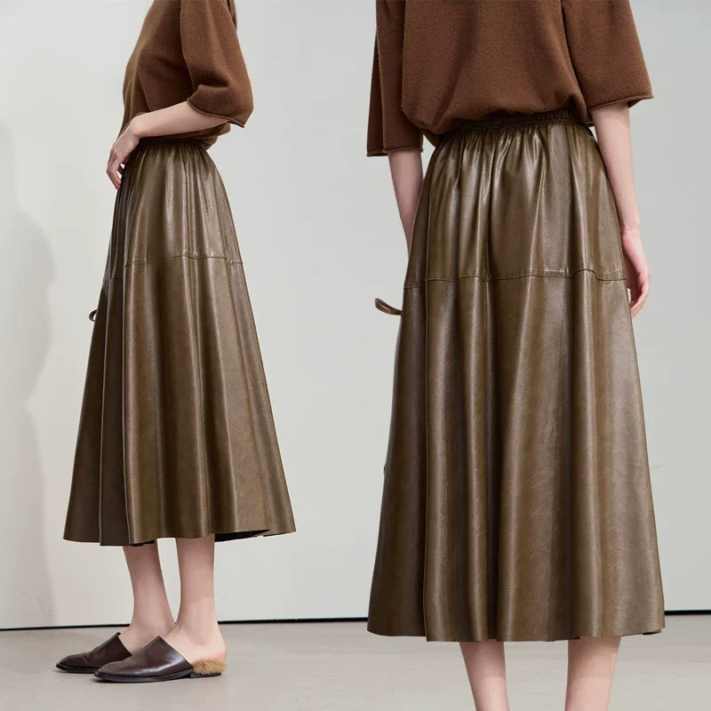 Amii シワ加工 エコレザー Aラインスカート