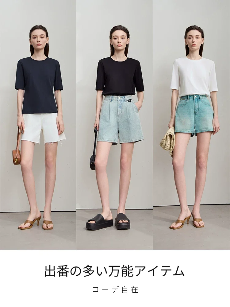 Amii 天竺 クルーネック ストレートTシャツ