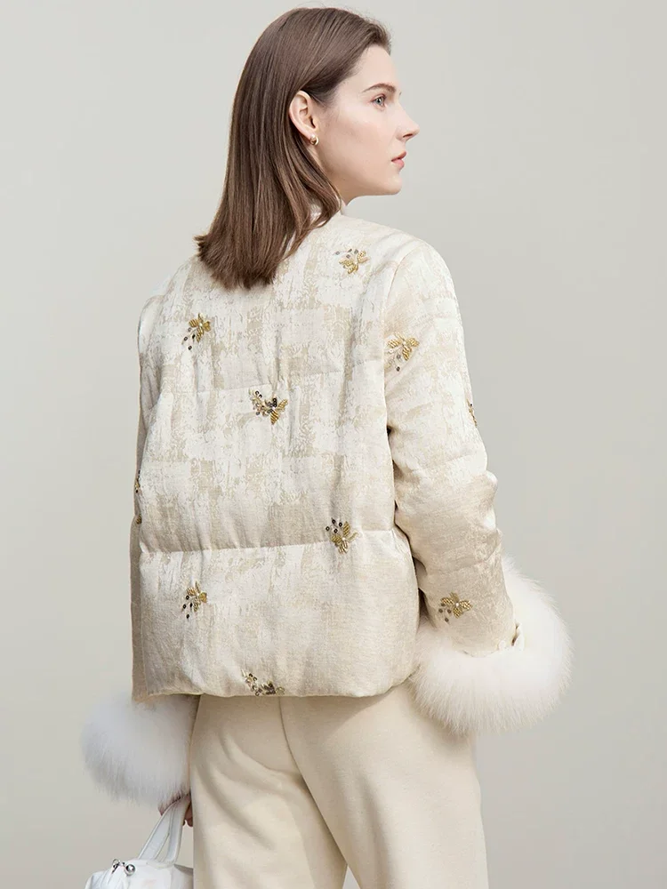 Amii 新中華風 刺繍 ビーズ 厚手 ダウンコート