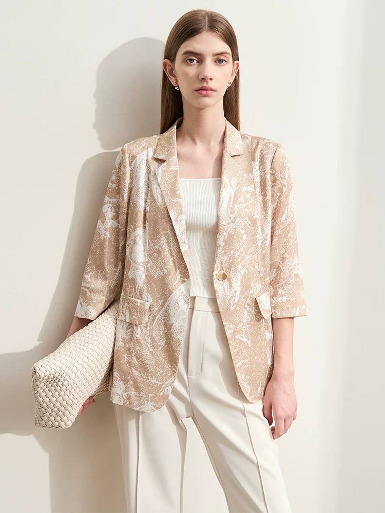 Amii ストレッチシルク プリント 七分袖ジャケット