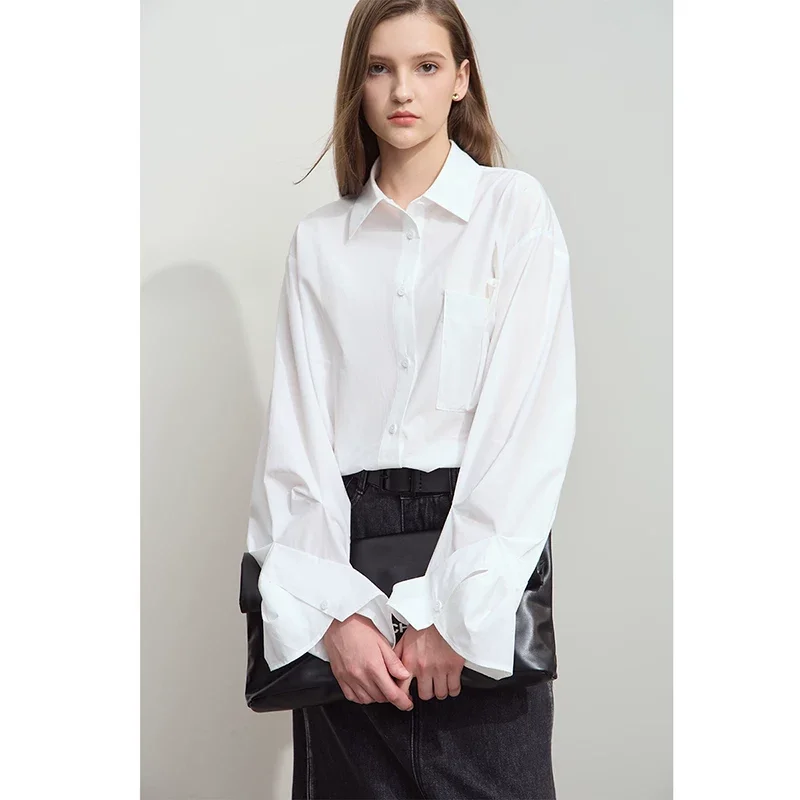 Amii リヨセルコットン 無地 ロングシャツ