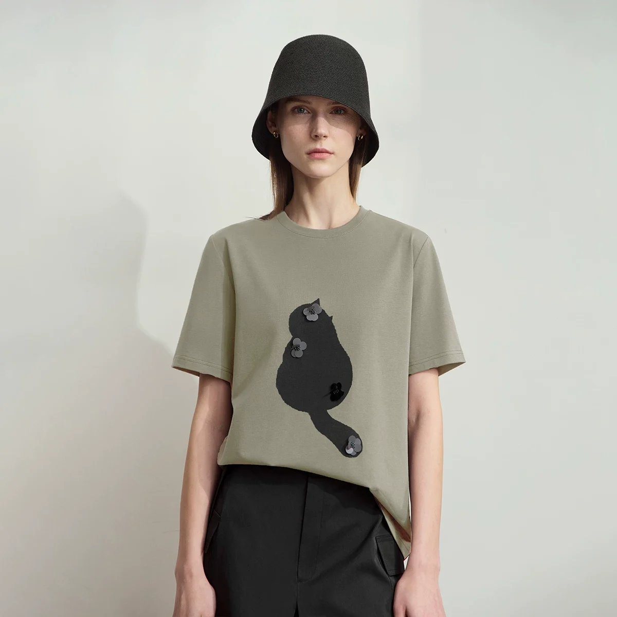 Amii コットンリヨセル プリント 半袖Tシャツ