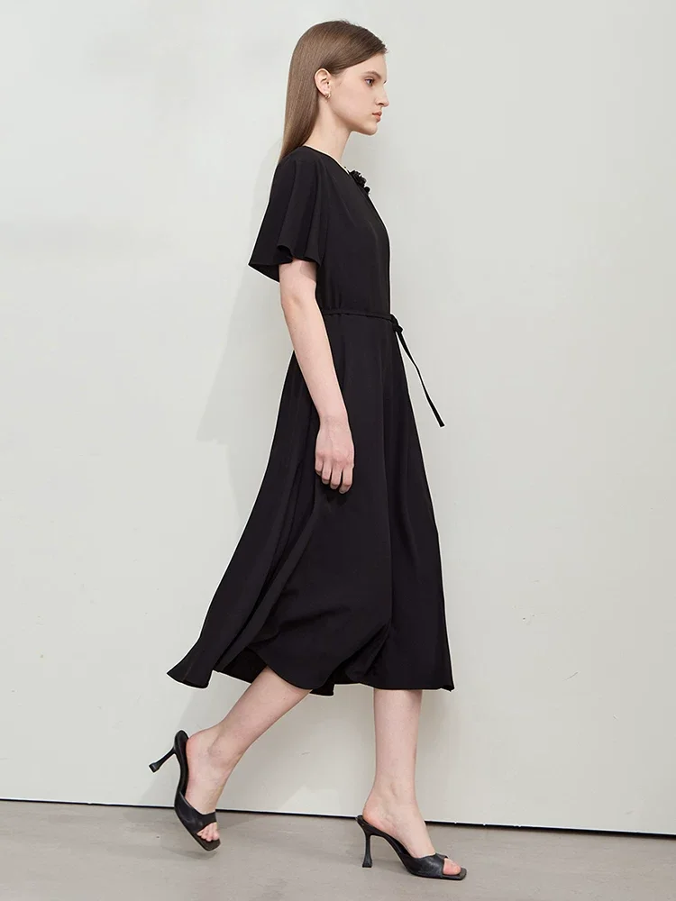 Amii アシンメトリー袖 シフォン ロングワンピース
