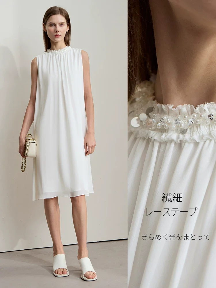 Amii スパンコールフリル シフォンAラインワンピース