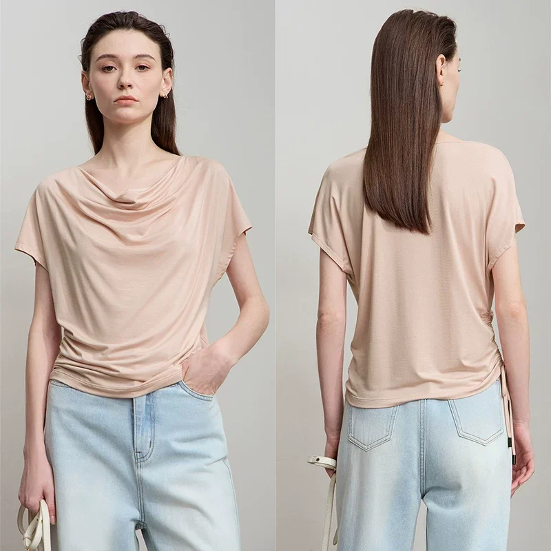 Amii モダール40番手 ドレープネック 半袖Tシャツ