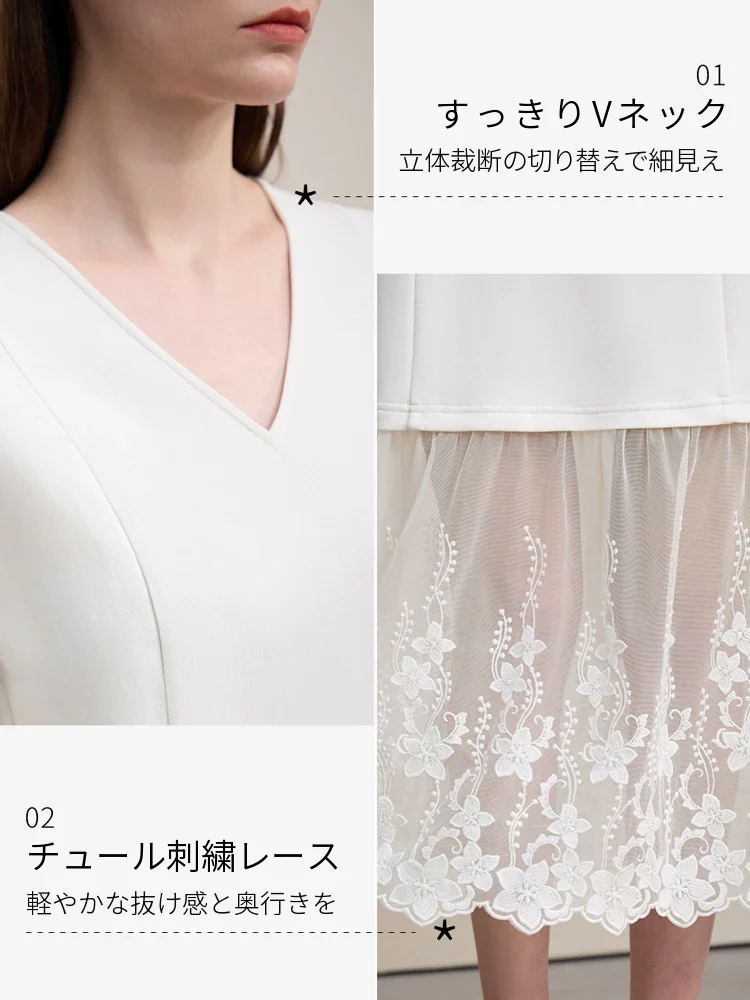 Amii レイヤード風 Vネック レース ワンピース