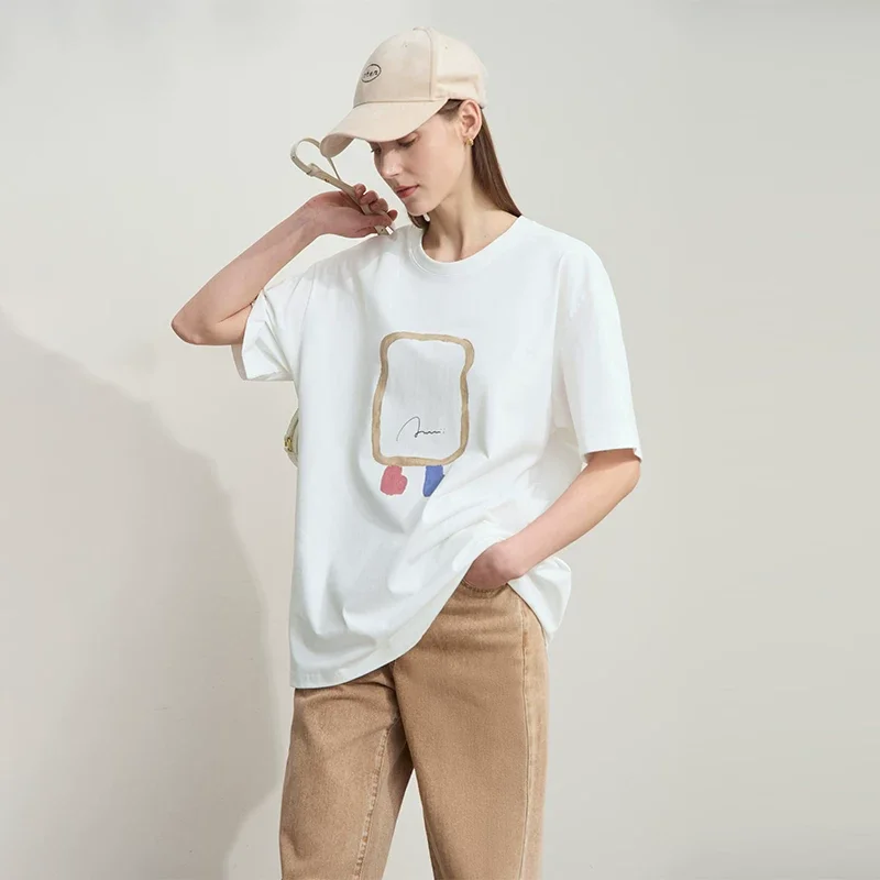 Amii トーストプリント ミドル丈Tシャツ