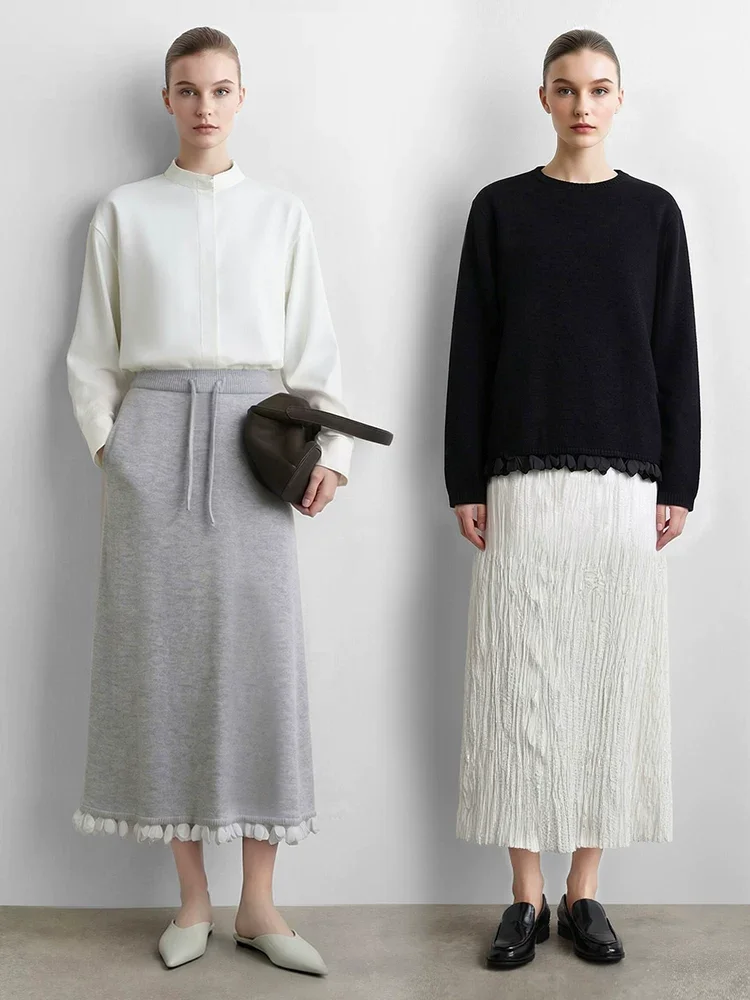 Amii 花びらフリル ニット&リボンスカート セットアップ