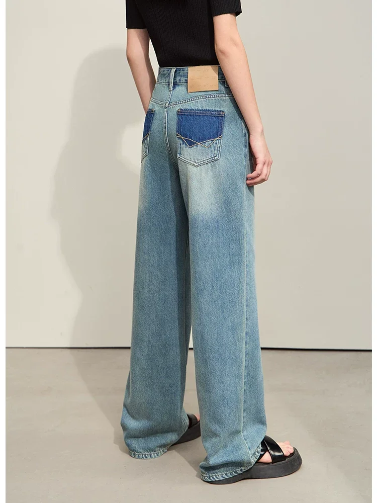 Amii コットン ダメージ加工 ワイドデニムパンツ