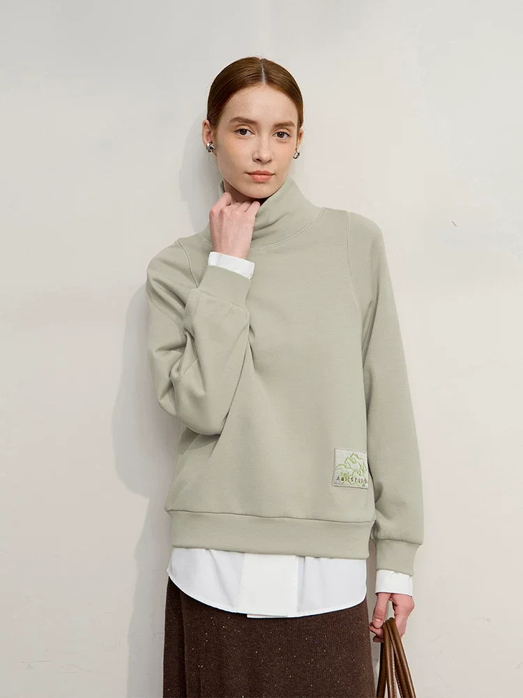 Amii 裏起毛 午年刺繍ワッペン ハイネックスウェット