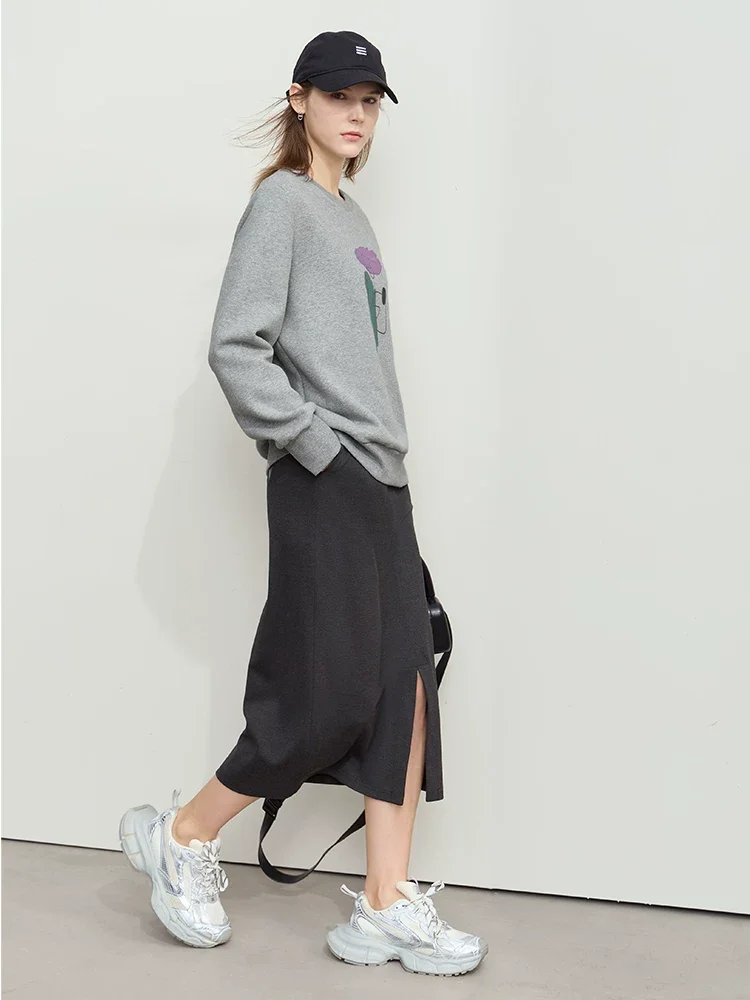 Amii 抽象プリント 裏起毛 クルーネックスウェット