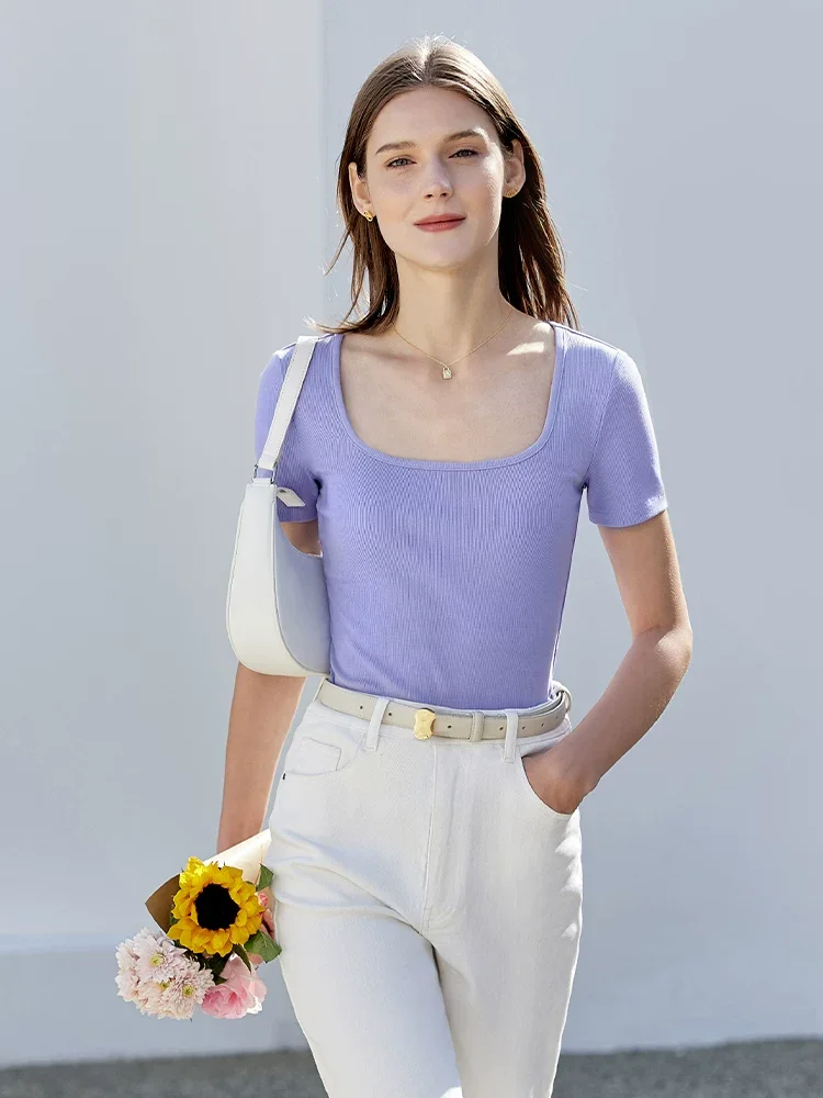Amii ストレッチ Uネック半袖Tシャツ