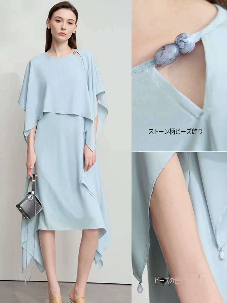 Amii 薄手シフォン レイヤード ミディ ワンピース