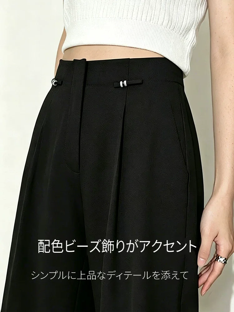 Amii リネン混 配色ビーズ ワイドパンツ