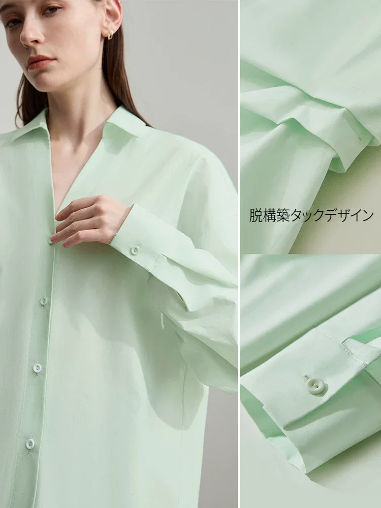 Amii コットン タック入り Vネックシャツ