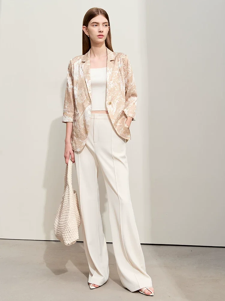 Amii ストレッチシルク プリント 七分袖ジャケット