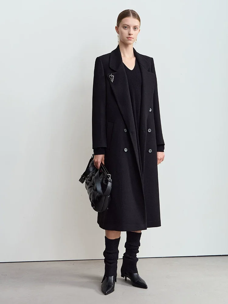 Amii ブローチ付き ワイドショルダー ウールジャケット
