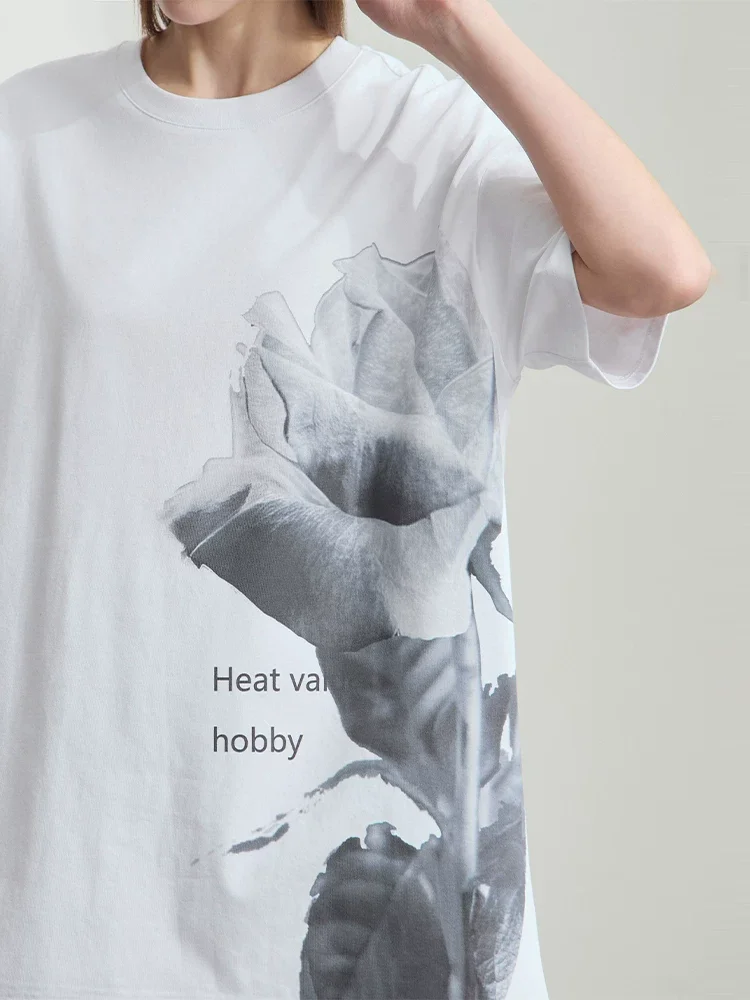 Amii 接触冷感 抗菌 ローズプリント 半袖Tシャツ