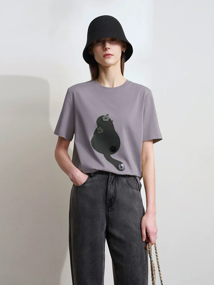 Amii コットンリヨセル プリント 半袖Tシャツ