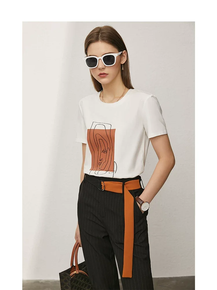 Amii アイスコットン 幾何プリント 半袖Tシャツ