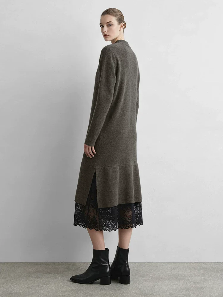 Amii モックネック レース スリット ニットワンピース
