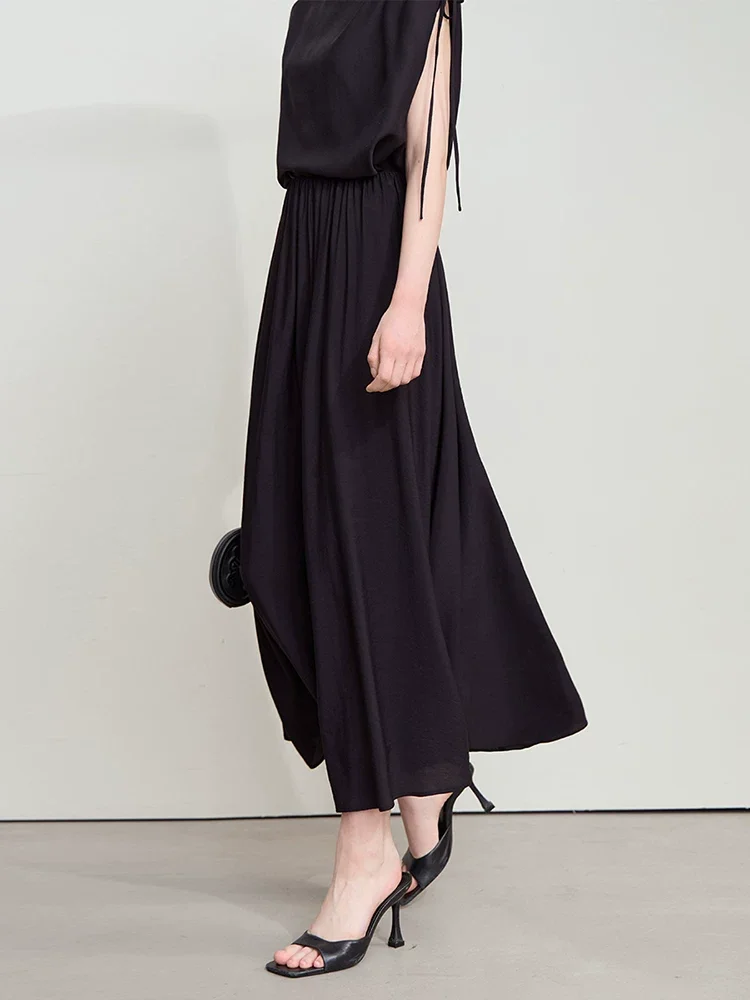 Amii ウール混布帛 ロングAラインスカート