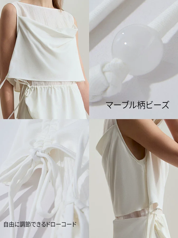 Amii シルク混ポンチ ノースリーブ ワンピース