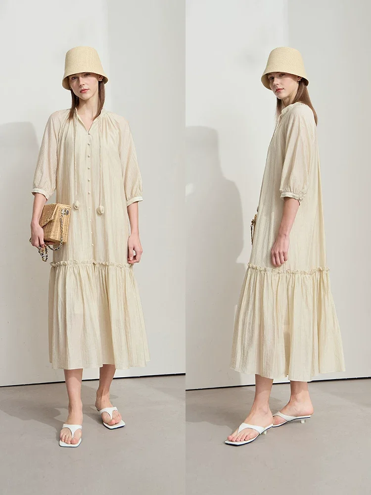 Amii リヨセル シワ加工 キャミ付き ロングワンピース