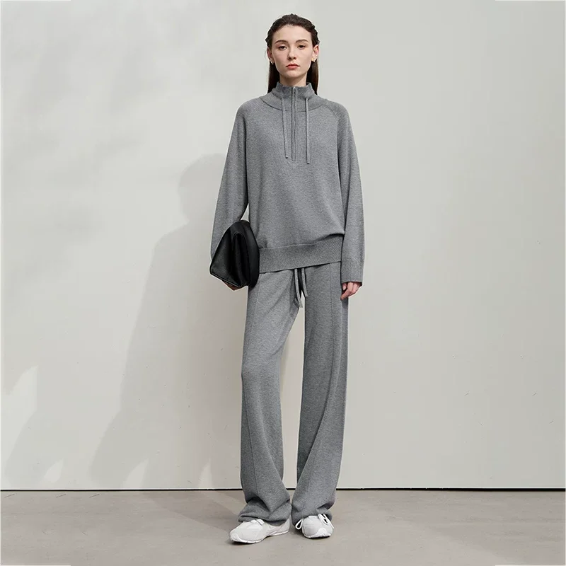 Amii ジップ ハイネックニット＆ワイドパンツ セット