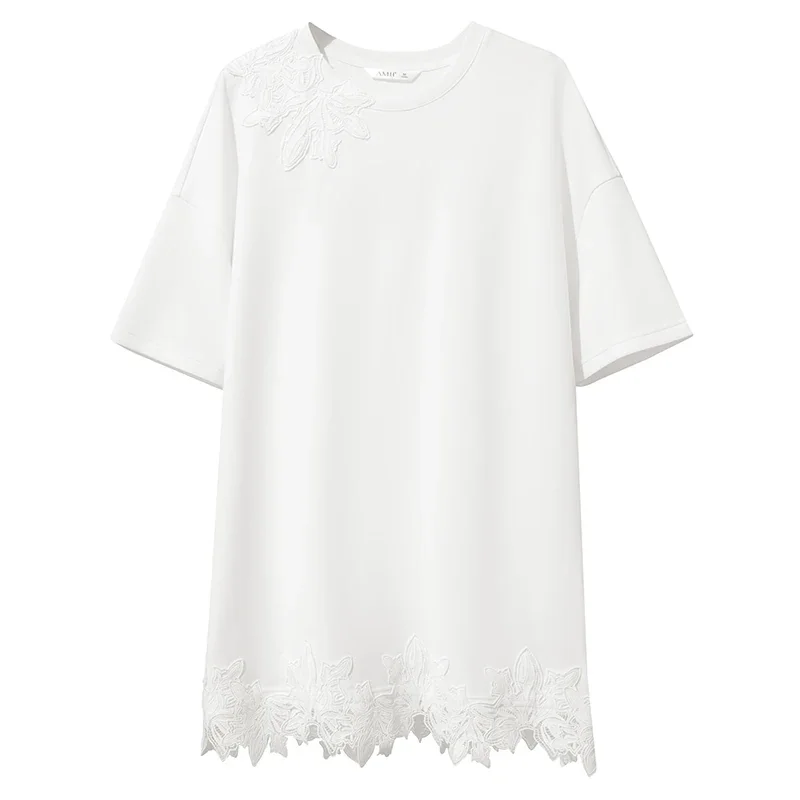 Amii エアリー レース切替 半袖Tシャツ