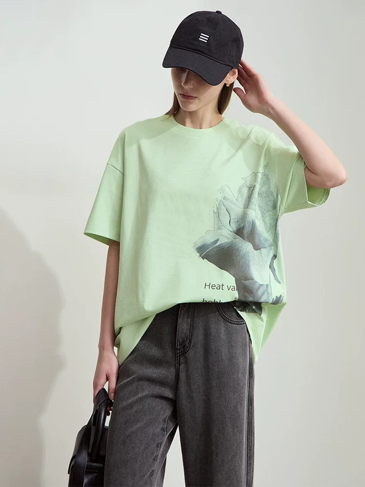 Amii 接触冷感 抗菌 ローズプリント 半袖Tシャツ