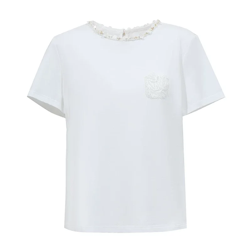 Amii アイスコットン レースポケット 半袖Tシャツ