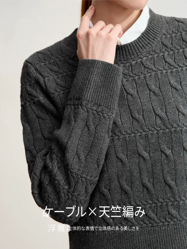 Amii ケーブル編み ショート丈クルーネックニット