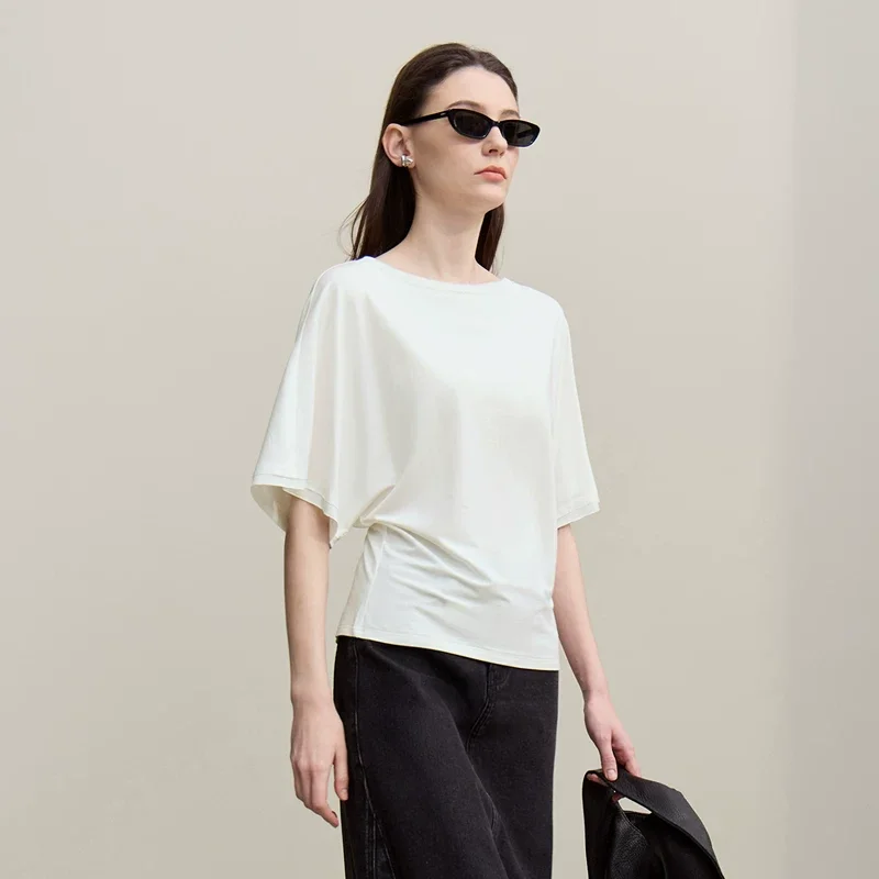 Amii モダール ストレッチ ボートネック 連袖 Tシャツ