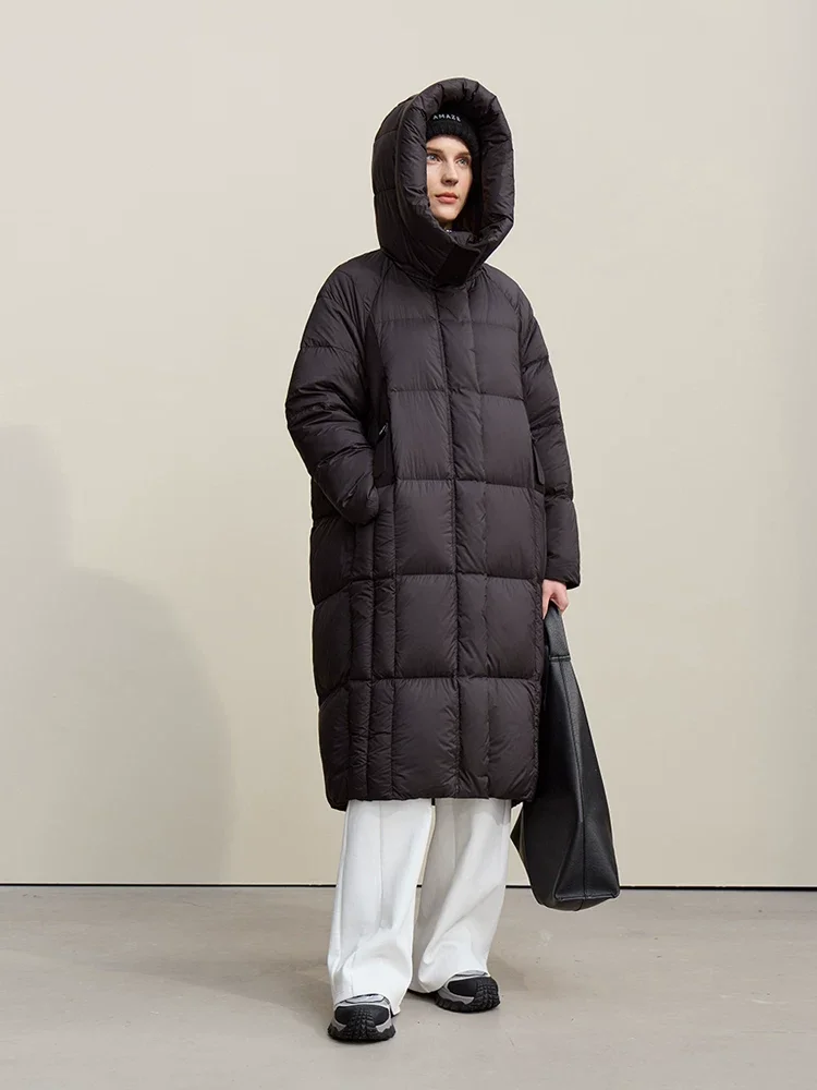 Amii フード取り外し可 キルト ロング ダウンコート