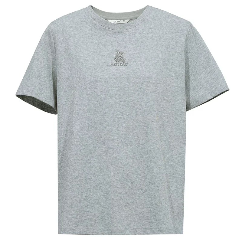 Amii コットン クマ ラインストーン 半袖Tシャツ