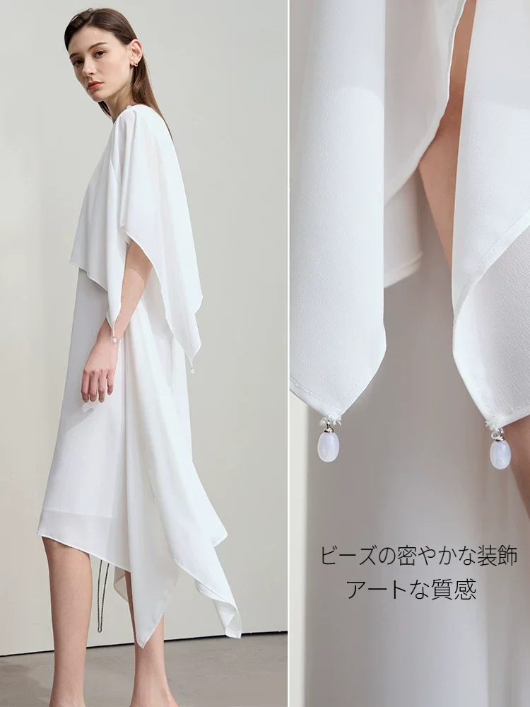 Amii 薄手シフォン レイヤード ミディ ワンピース