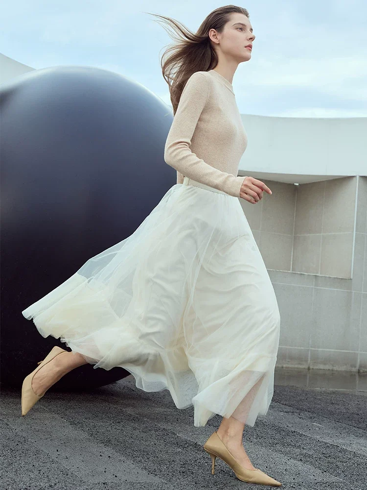 Amii 細リブ チムニーネック スリムニット