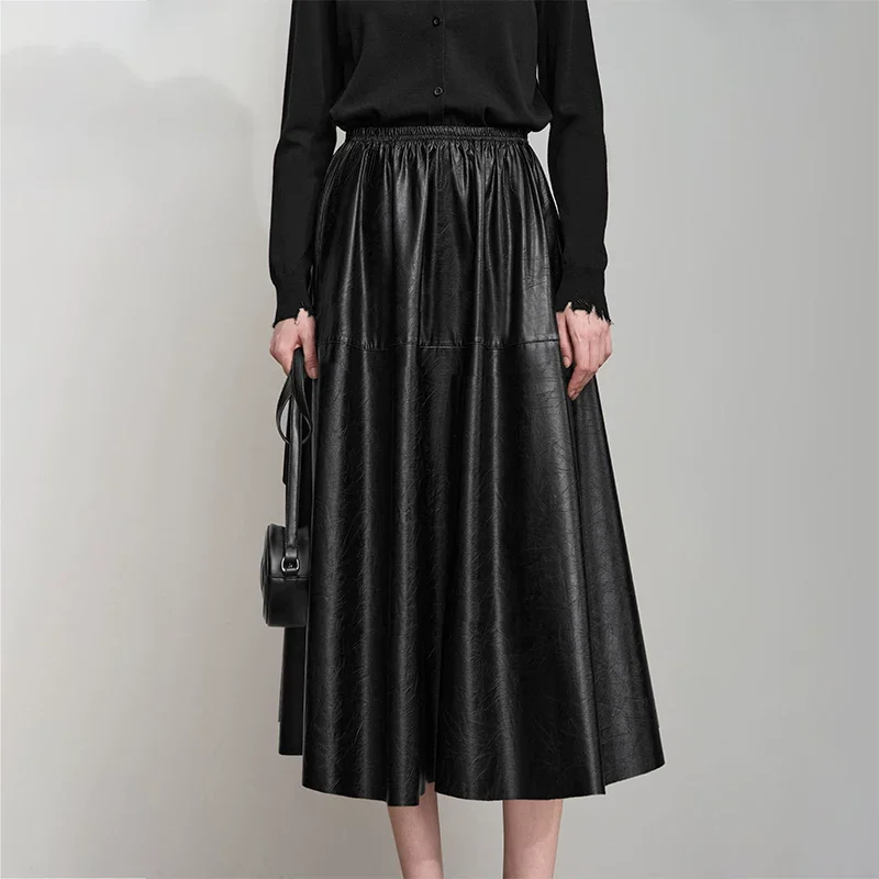 Amii シワ加工 エコレザー Aラインスカート
