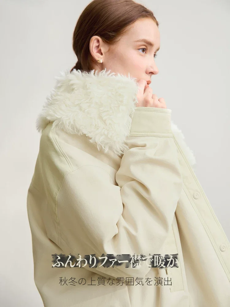 Amii ファー襟 レザー切り替え ダウンジャケット