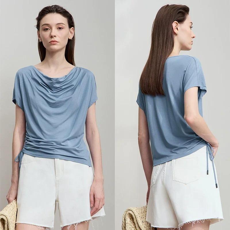 Amii モダール40番手 ドレープネック 半袖Tシャツ