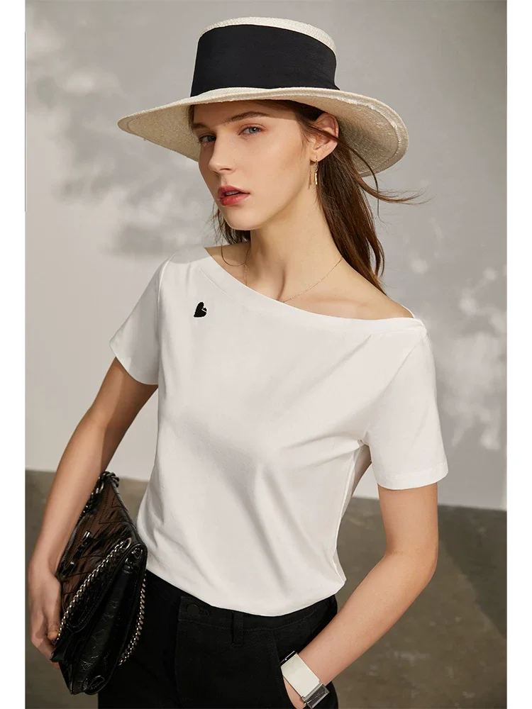Amii ボートネック オフショルダー 半袖Tシャツ